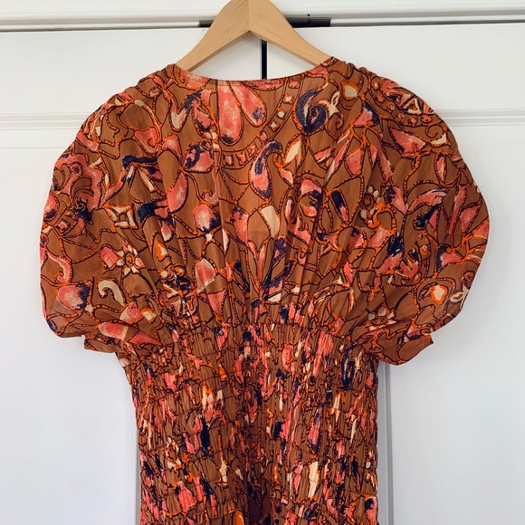 ALC Lucia Smocked Midi Dress Block Print Cotton Sundress Fit & Flare NEW Size 0 - Picture 5 of 9